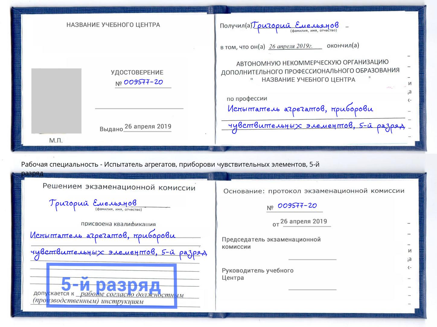 корочка 5-й разряд Испытатель агрегатов, приборови чувствительных элементов Каменск-Шахтинский