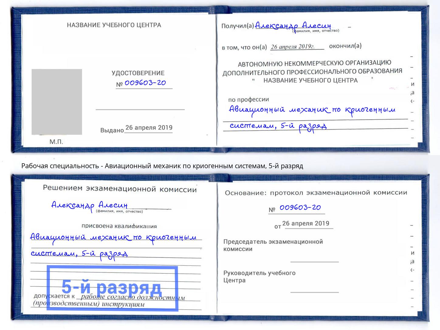 корочка 5-й разряд Авиационный механик по криогенным системам Каменск-Шахтинский