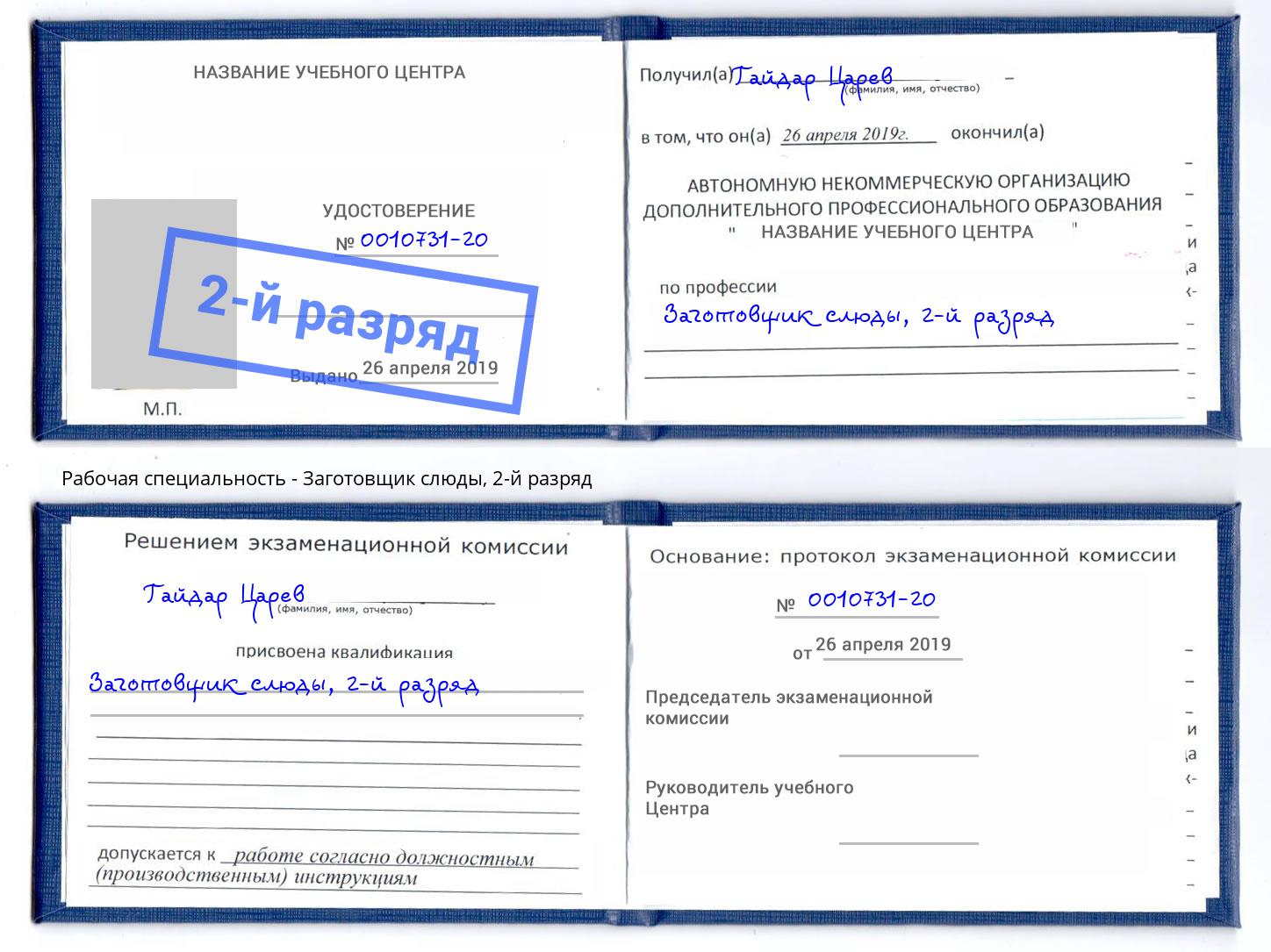 корочка 2-й разряд Заготовщик слюды Каменск-Шахтинский