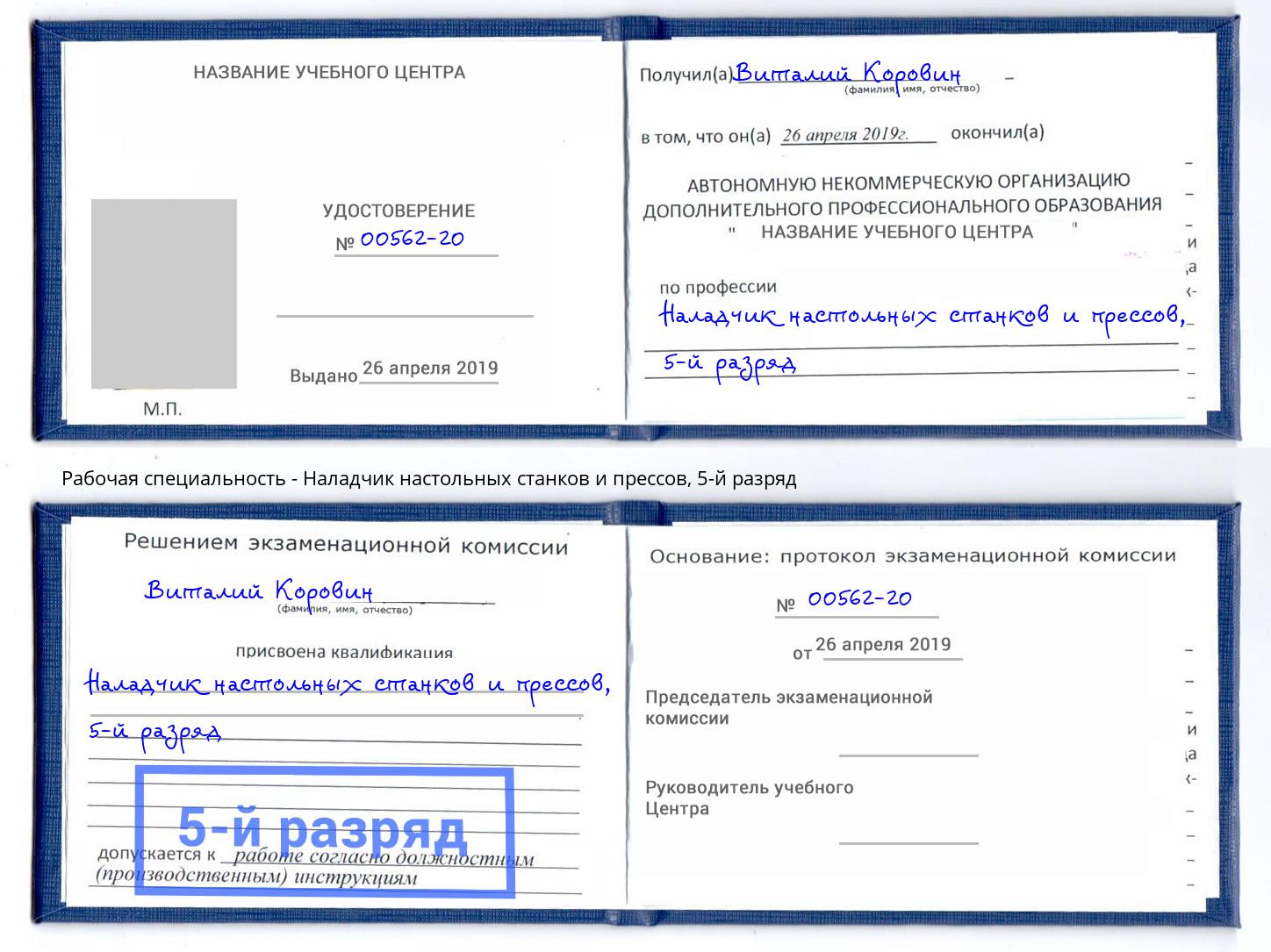 корочка 5-й разряд Наладчик настольных станков и прессов Каменск-Шахтинский