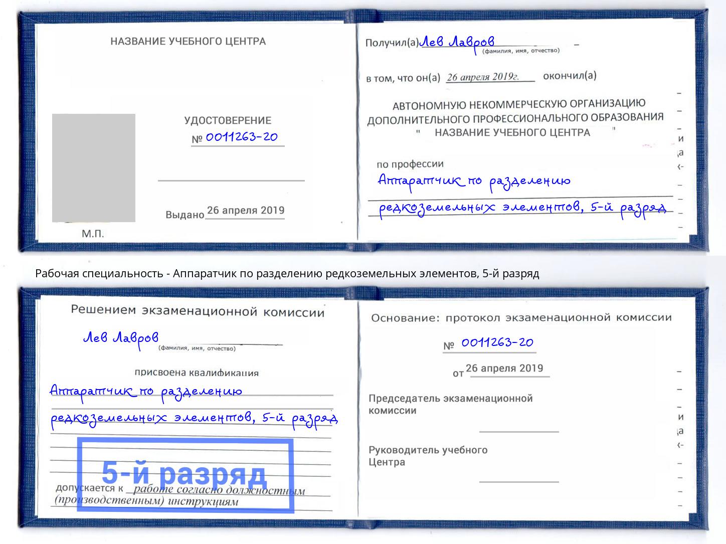 корочка 5-й разряд Аппаратчик по разделению редкоземельных элементов Каменск-Шахтинский