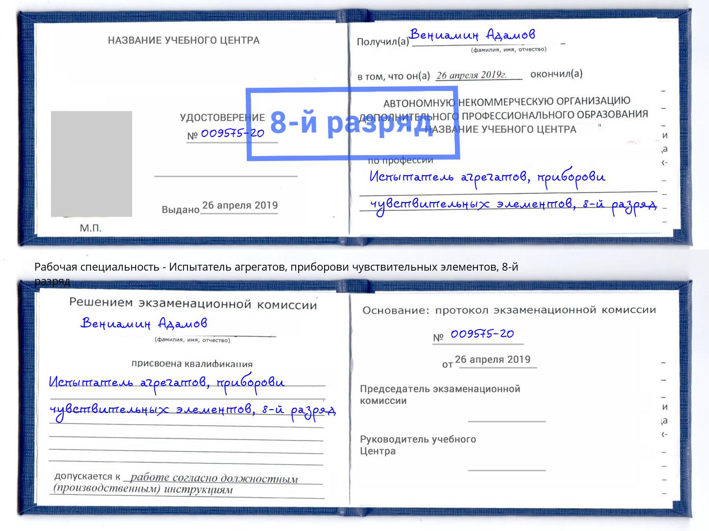 корочка 8-й разряд Испытатель агрегатов, приборови чувствительных элементов Каменск-Шахтинский