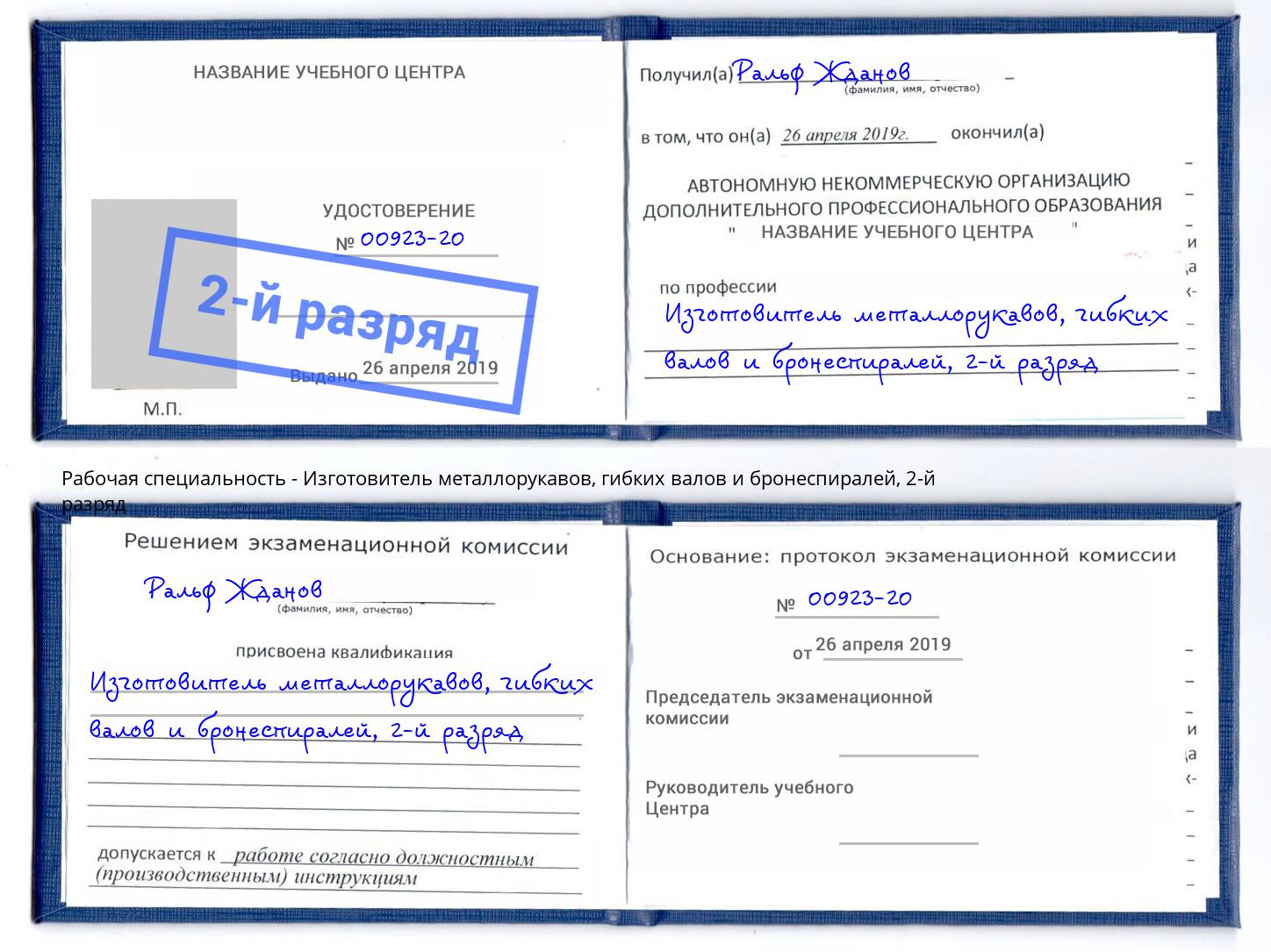 корочка 2-й разряд Изготовитель металлорукавов, гибких валов и бронеспиралей Каменск-Шахтинский